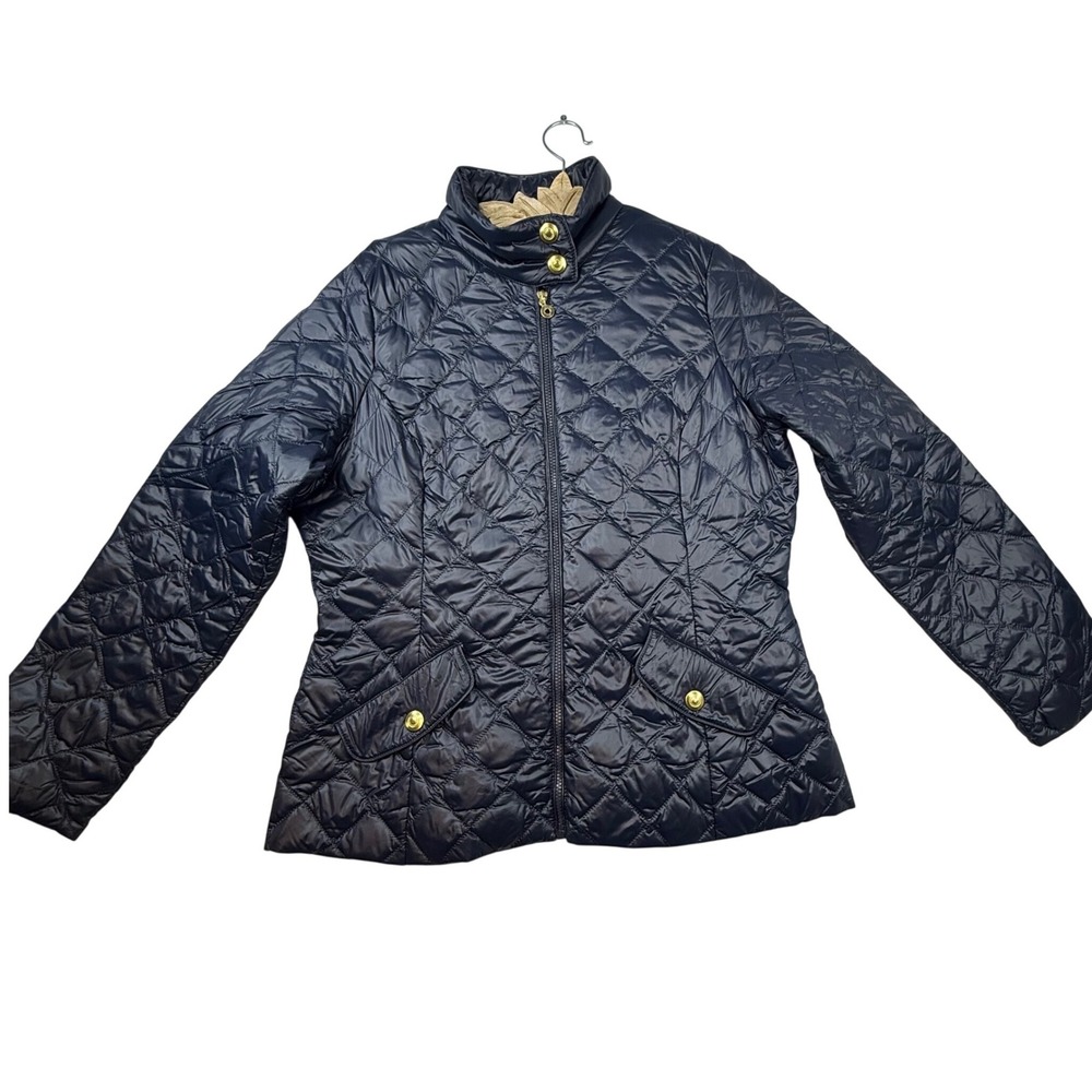 Etage Navy Blue Quilted Down Puffer Jacket‎ Gold Hardware 12 equestrian scandi